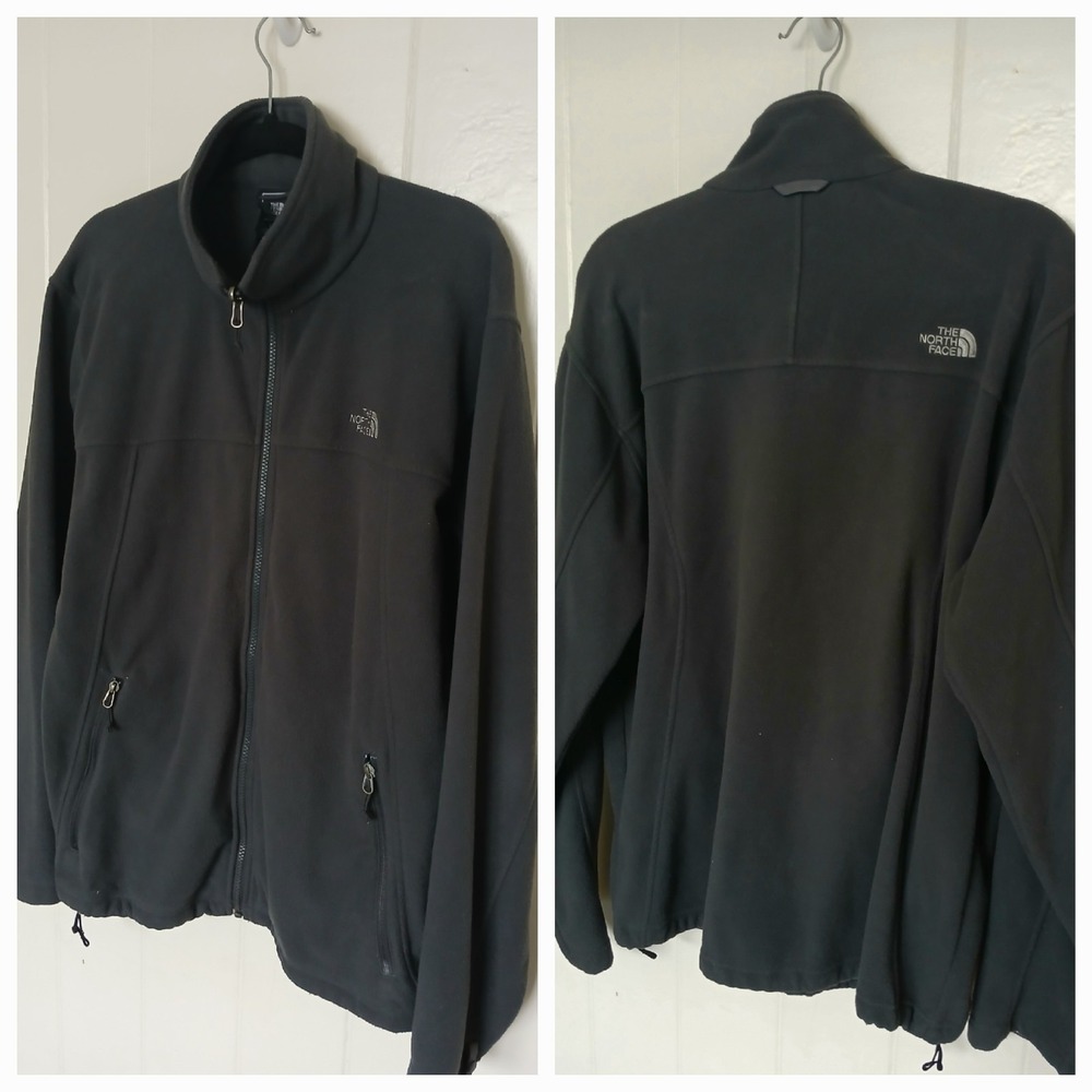 The North Face Full-Zip Pocket Fleece Logo Jacket‎ Mens L Gray Outdoor Hiking